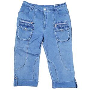Acezung Women's Jeans Size 12 Capri Flap Pouch Pockets Medium Wash